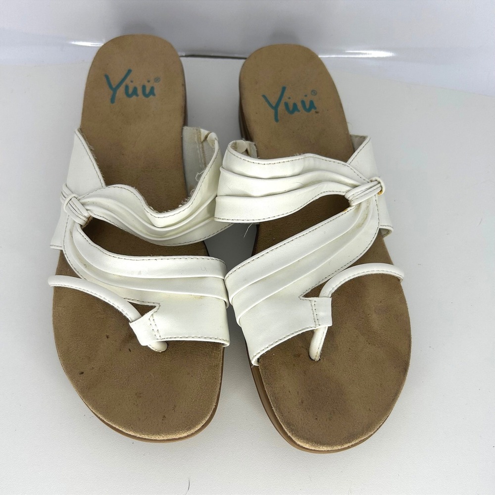 Yuu Coastal Grandmother Julietta Wedge Sandals 7.5 White Strappy Comfort Shoes‎